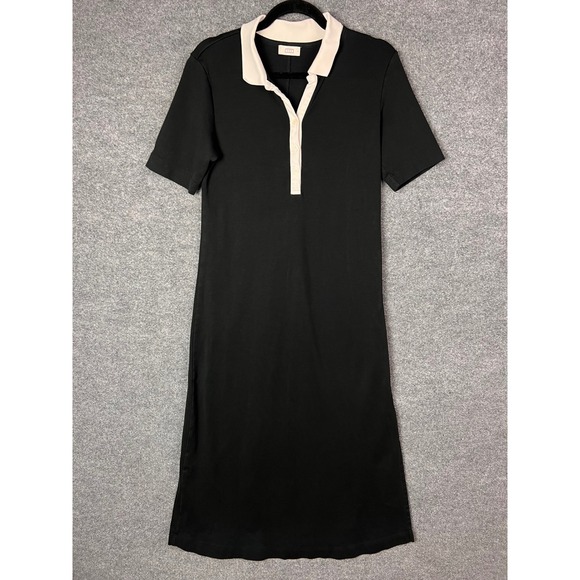 AYR Dresses & Skirts - AYR Polo Dress Womens L Black Excellent Pima Cotton Short Sleeve Midi Side Slit